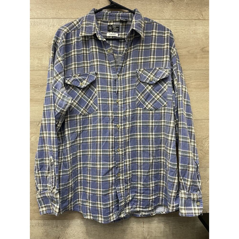 Vintage Haband Jack Frost Flannel Shirt Large L Blue Green Long Sleeve Plaid